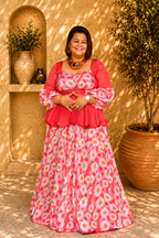 Satin Organza Peplum Top with Lehenga Set