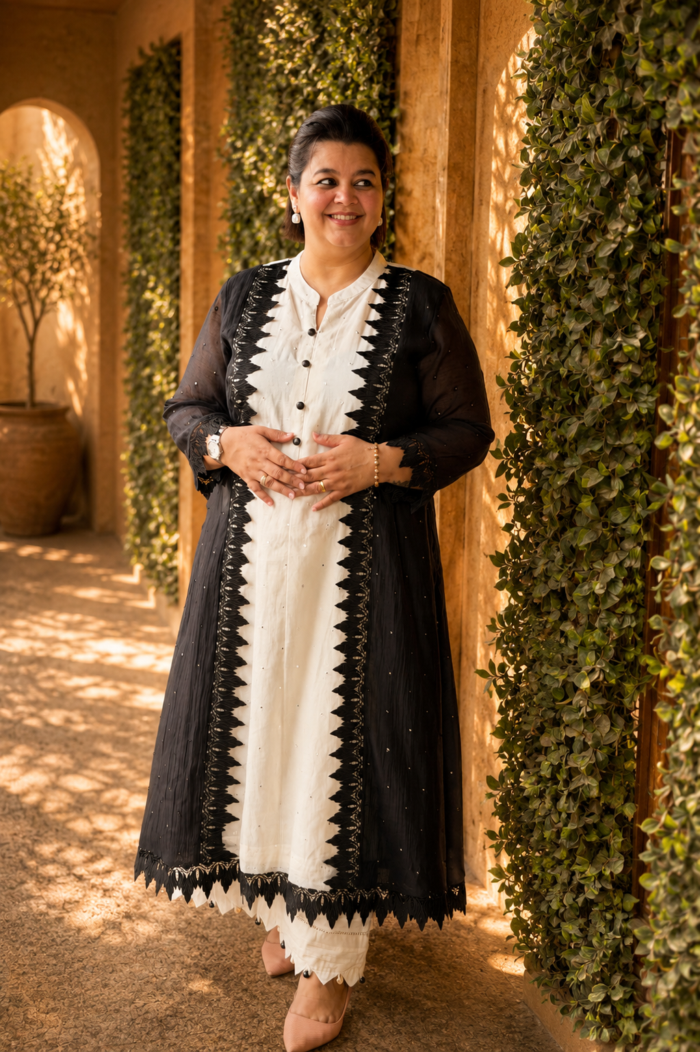Mal Chanderi Mirror Work Kurta Set