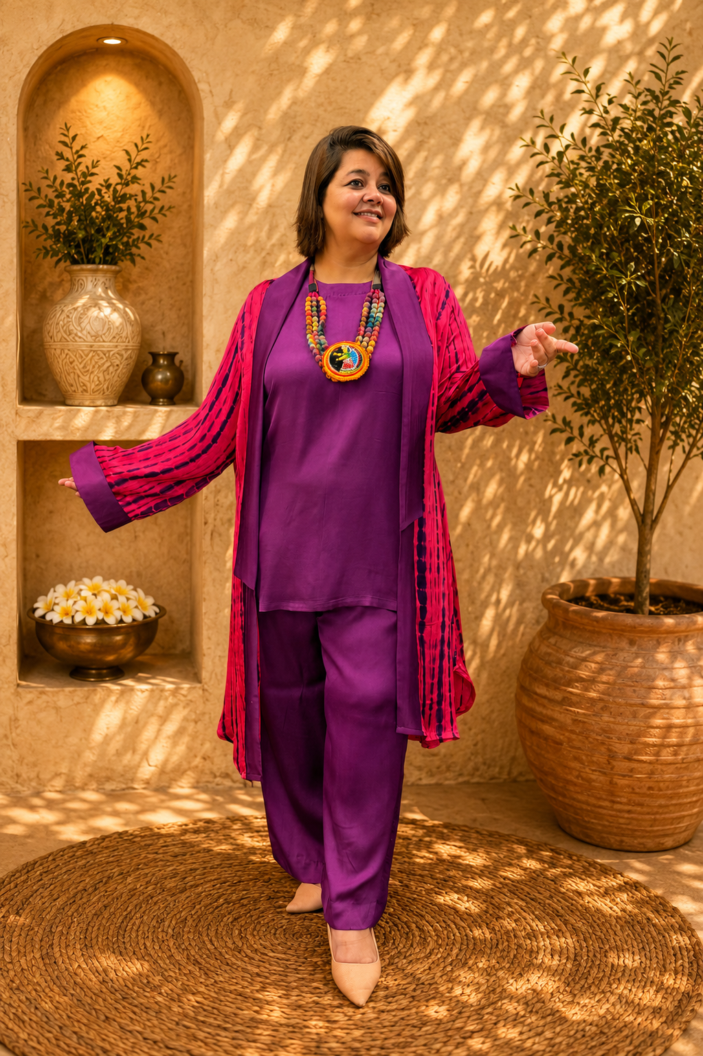 Modal Satin Co-ord With Cape
