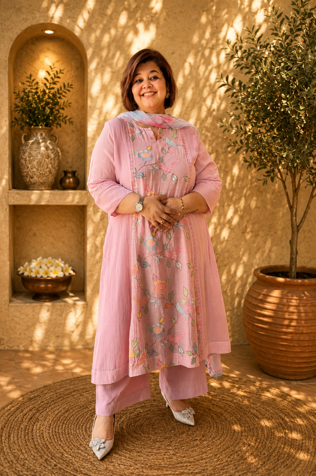 Mal Chanderi, Embroidered Kurta Set