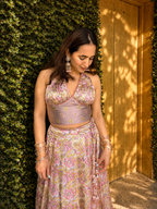 Satin Floral Digital Print Halter-Neck Lehenga Set