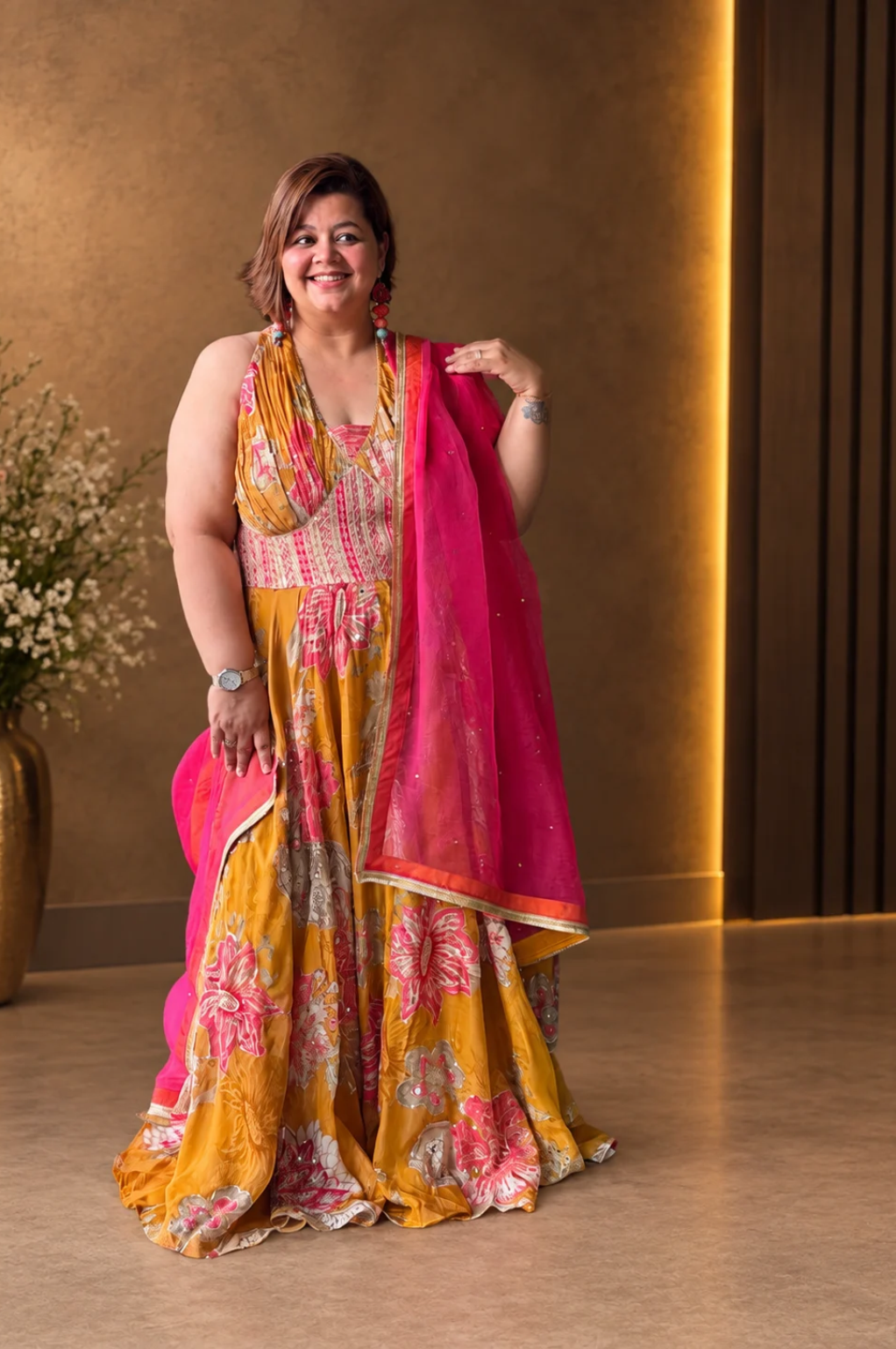 Viscose Organza Printed & Embroidered Anarkali Set