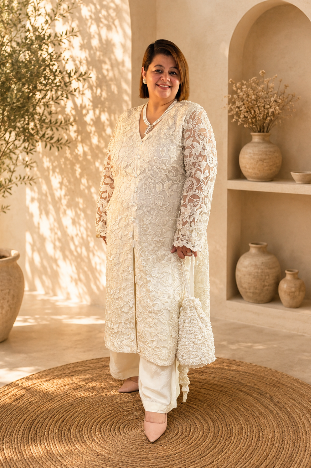 3D Beaded Net Embroidered Set