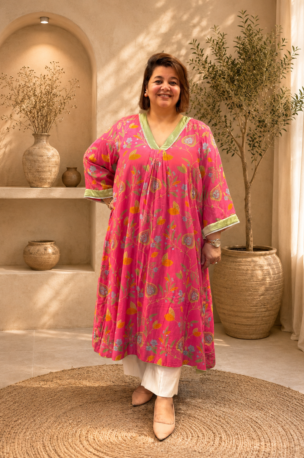 Rose Petal Mal Chanderi Boho Kurta