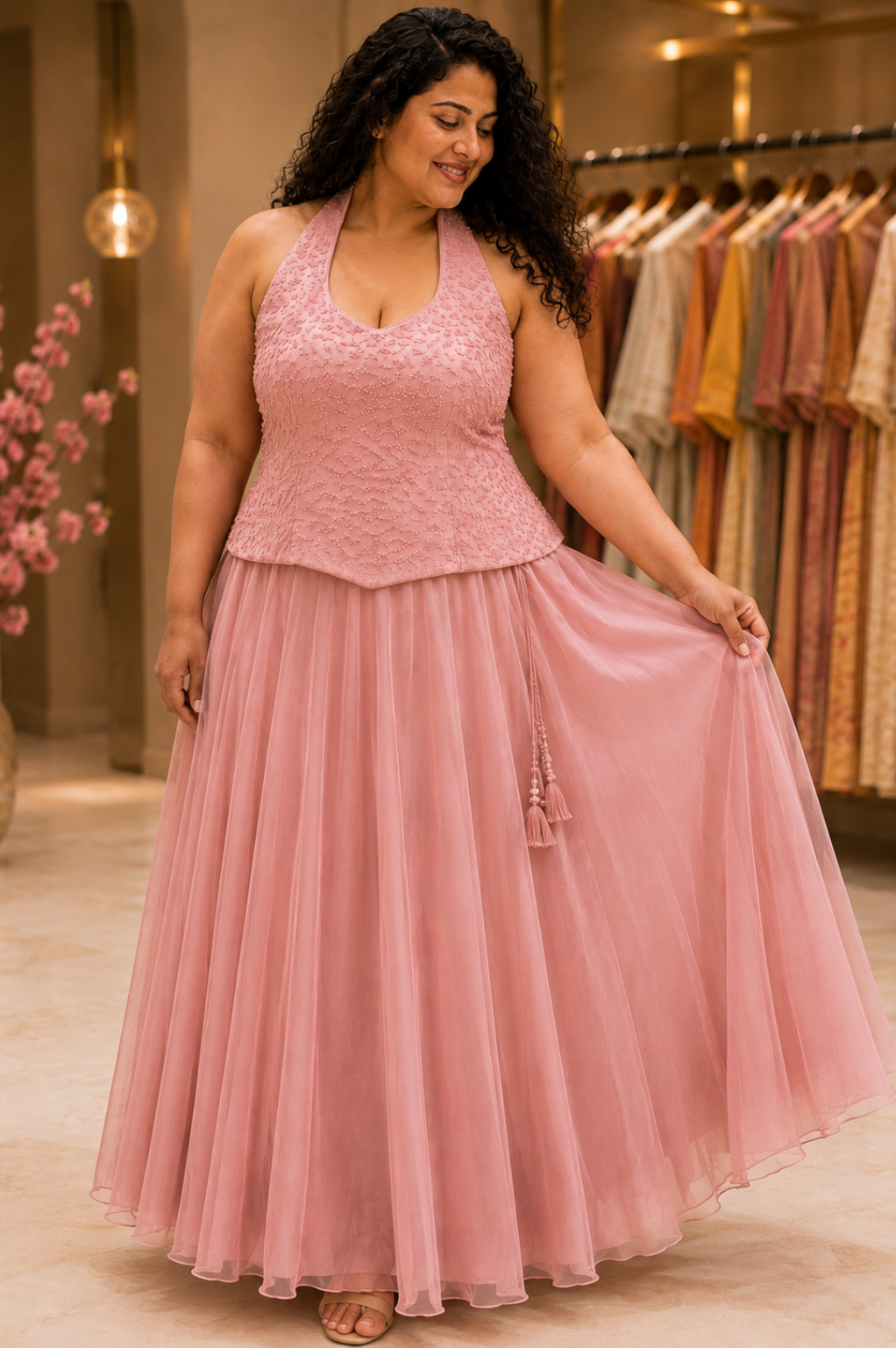 Chiffon Skirt & Beadwork Blouse
