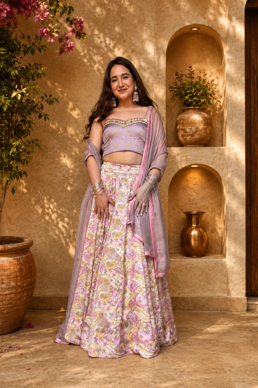 Satin Digital Print Lehenga Set