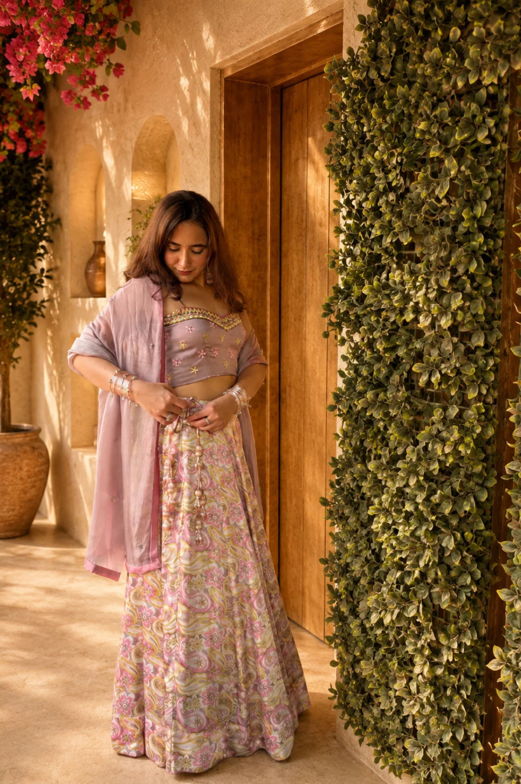 Satin Digital Print Lehenga Set