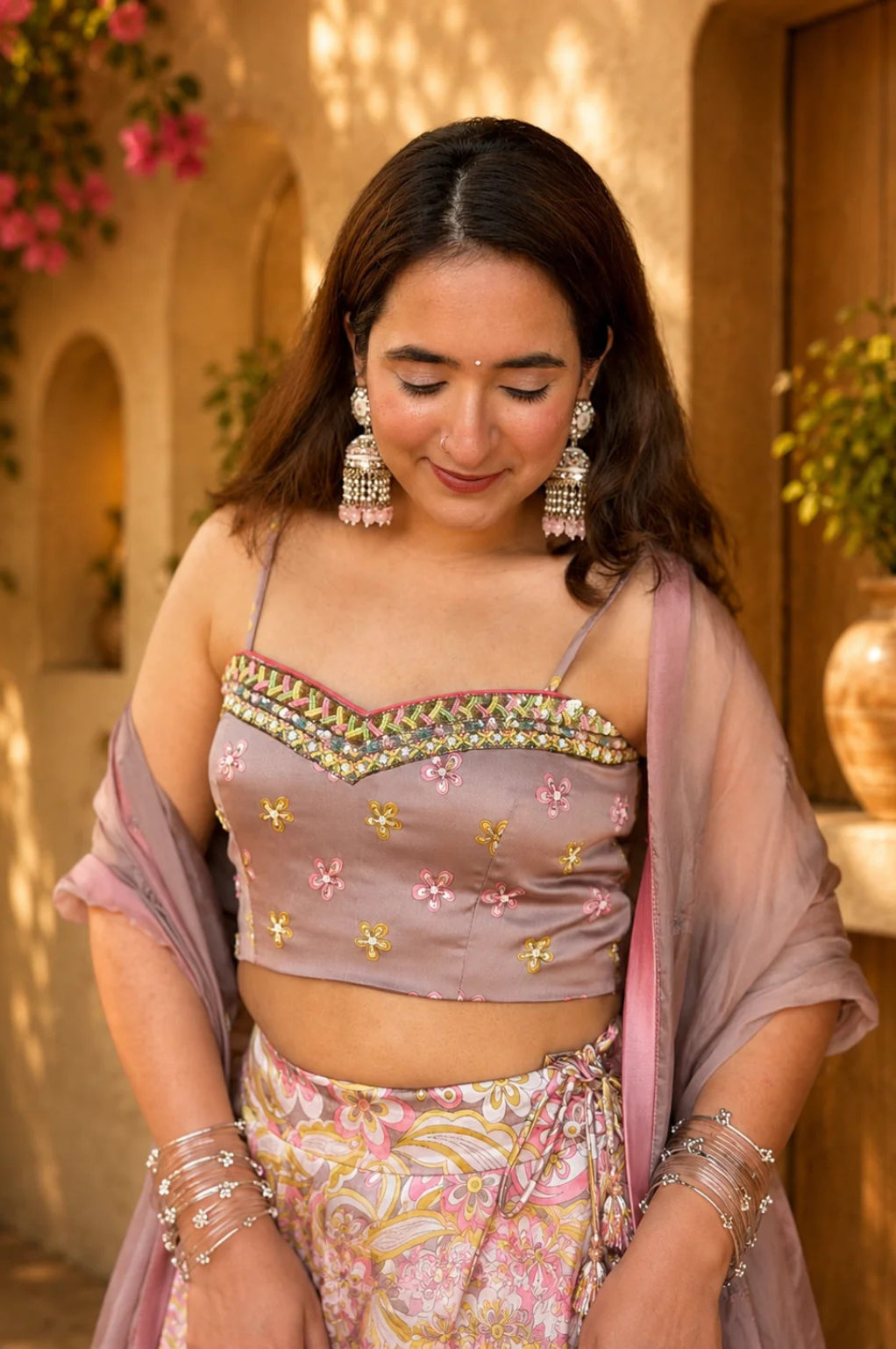 Satin Digital Print Lehenga Set