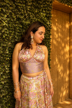 Satin Floral Digital Print Halter-Neck Lehenga Set