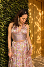 Satin Floral Digital Print Halter-Neck Lehenga Set