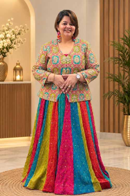 Chiffon Multi-Shade Bandhani Lehenga