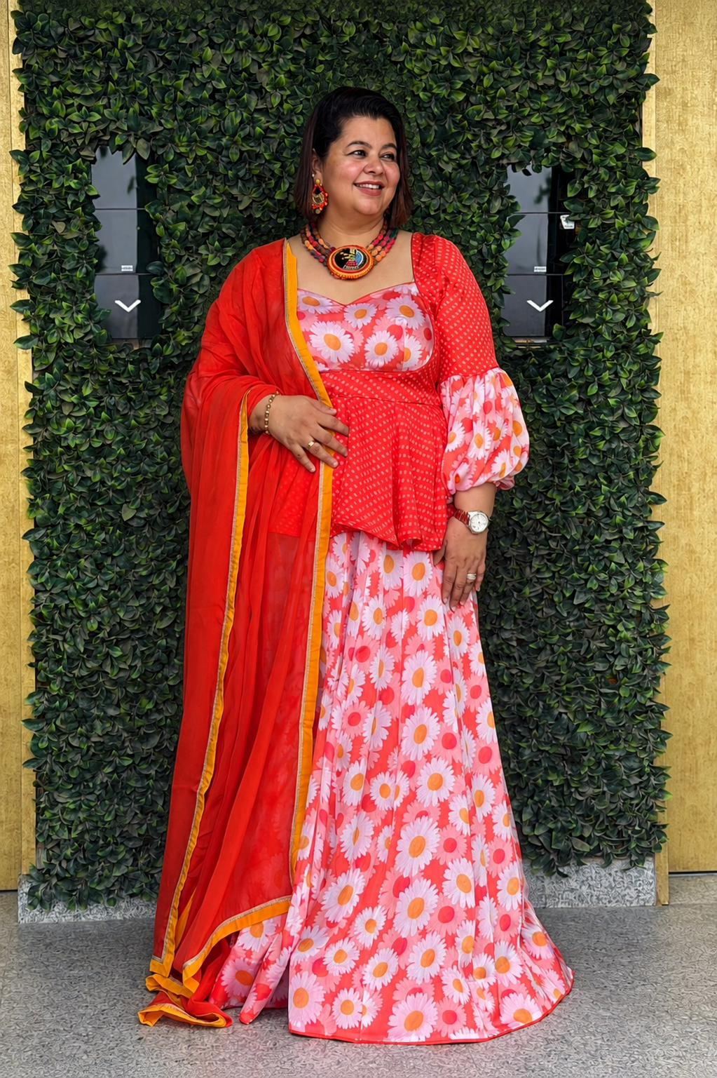 Satin Organza Peplum Top with Lehenga Set