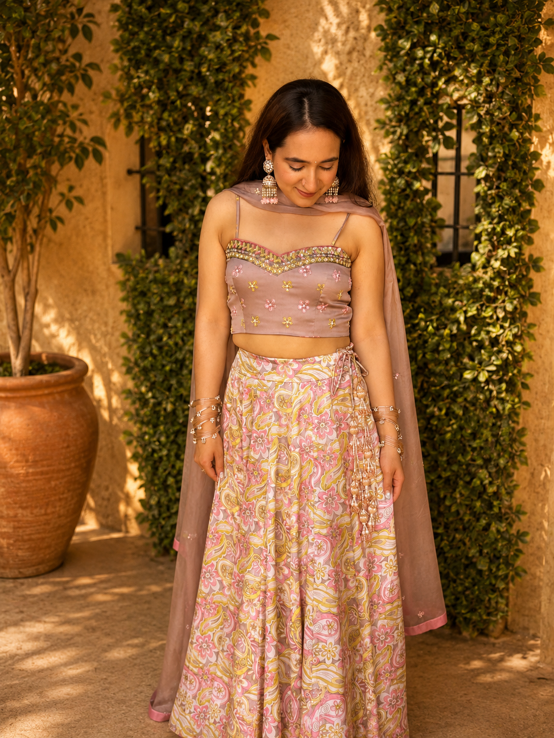 Satin Digital Print Lehenga Set