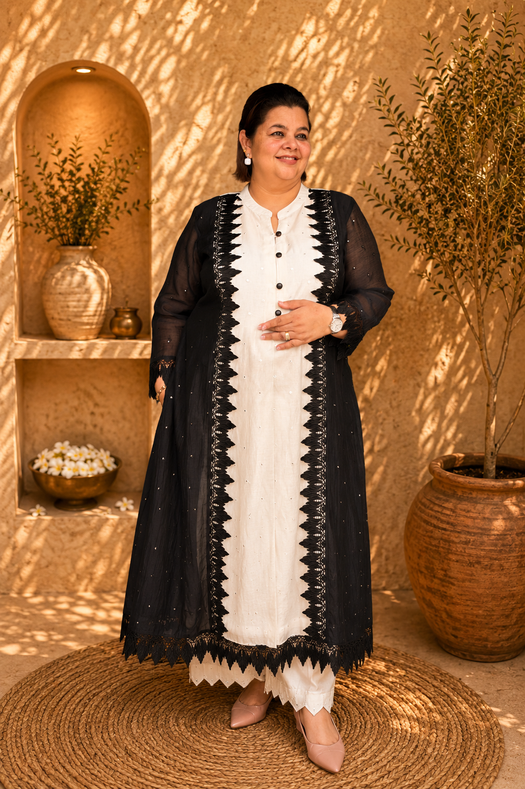 Mal Chanderi Mirror Work Kurta Set